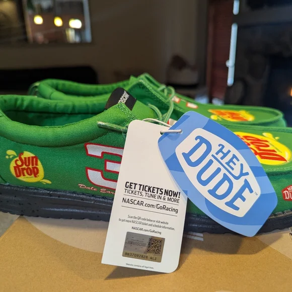 Dale Earnhardt Jr. #3 Sun Drop Green Slip-On Men's Hey Dudes Size 13